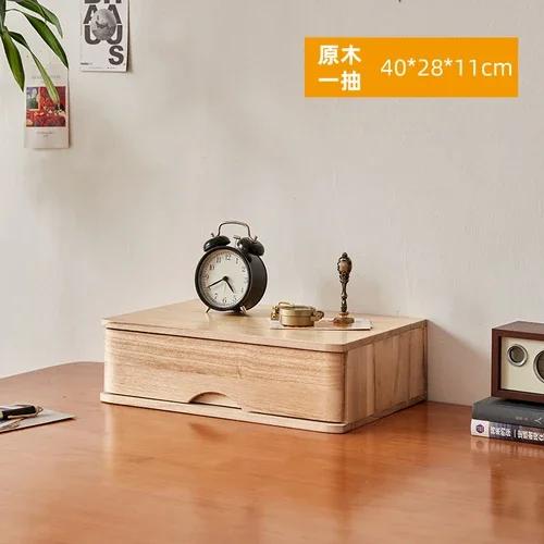 Multi-layer Desktop Storage Boxes Wooden Drawer File Boxt Computer Heighten Rack Solid Wood Debris Storage Cabinet Organizer