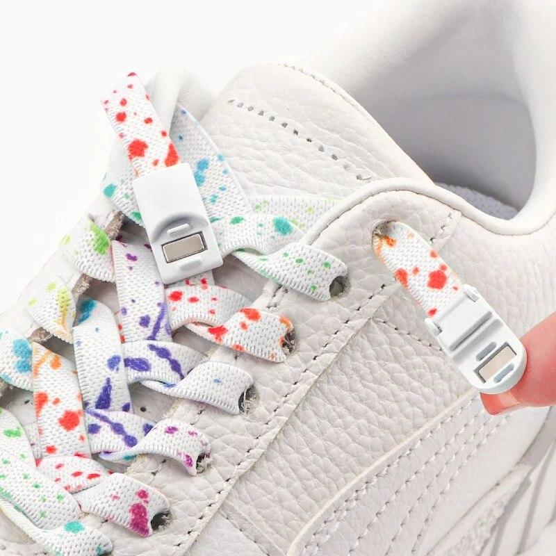 Кроссовки на плоской эластичной шнуровке, шнурки с магнитной пряжкой и застежкой без завязок, шнурки с принтом чернил для детей и взрослых, шнурки без завязок