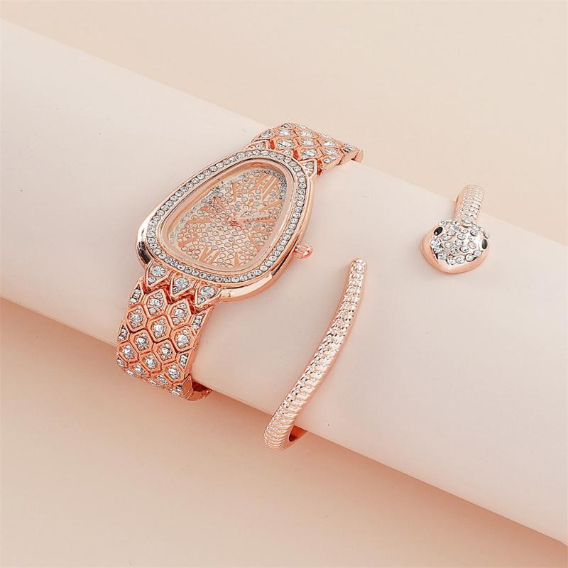 2 шт./комплект женские кварцевые часы со стразами в виде змеи браслет наручные часы