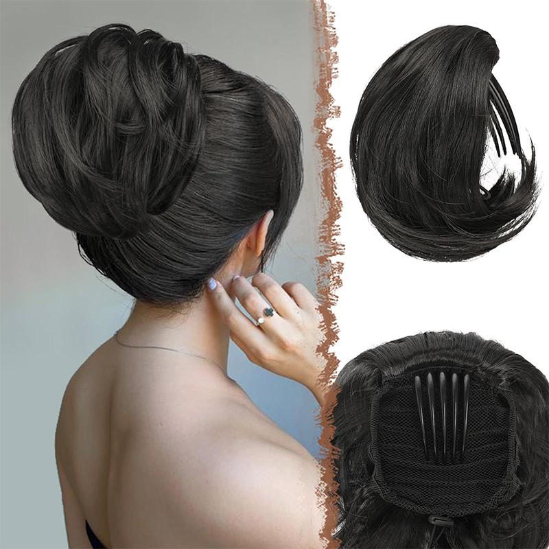 Comb Style Drawstring Inner Button Ponytail Short Style Inner Button Ponytail Synthetic Micro Curled Ponytail Wig Suitable for Daily Gatherings
