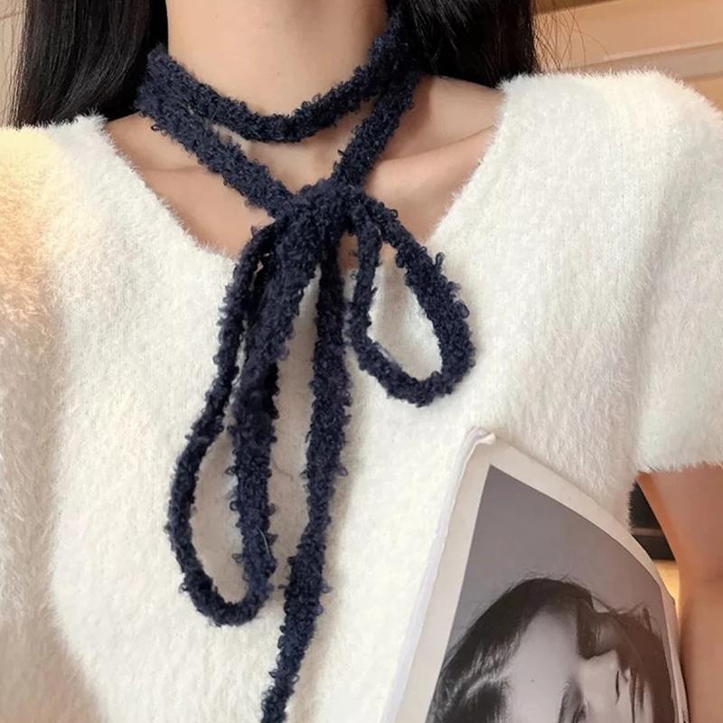 Korea Elegant Solid Color Girl Ribbon Ultra-Thin Long Vintage Scarf Women'S Decorative Tie Scarf