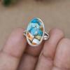 Oyster Copper Turquoise Oval Gemstone Ring, Solid 925 Sterling Silver Ring, Bezel Ring, Handmade Jewelry, Ring For Women