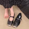 2025 Autumn New Korean Version of Metal Square Head Mary Jane Shoes Women's Versatile Low-heeled Shallow-mouth Heel Single Shoes Evening Shoes