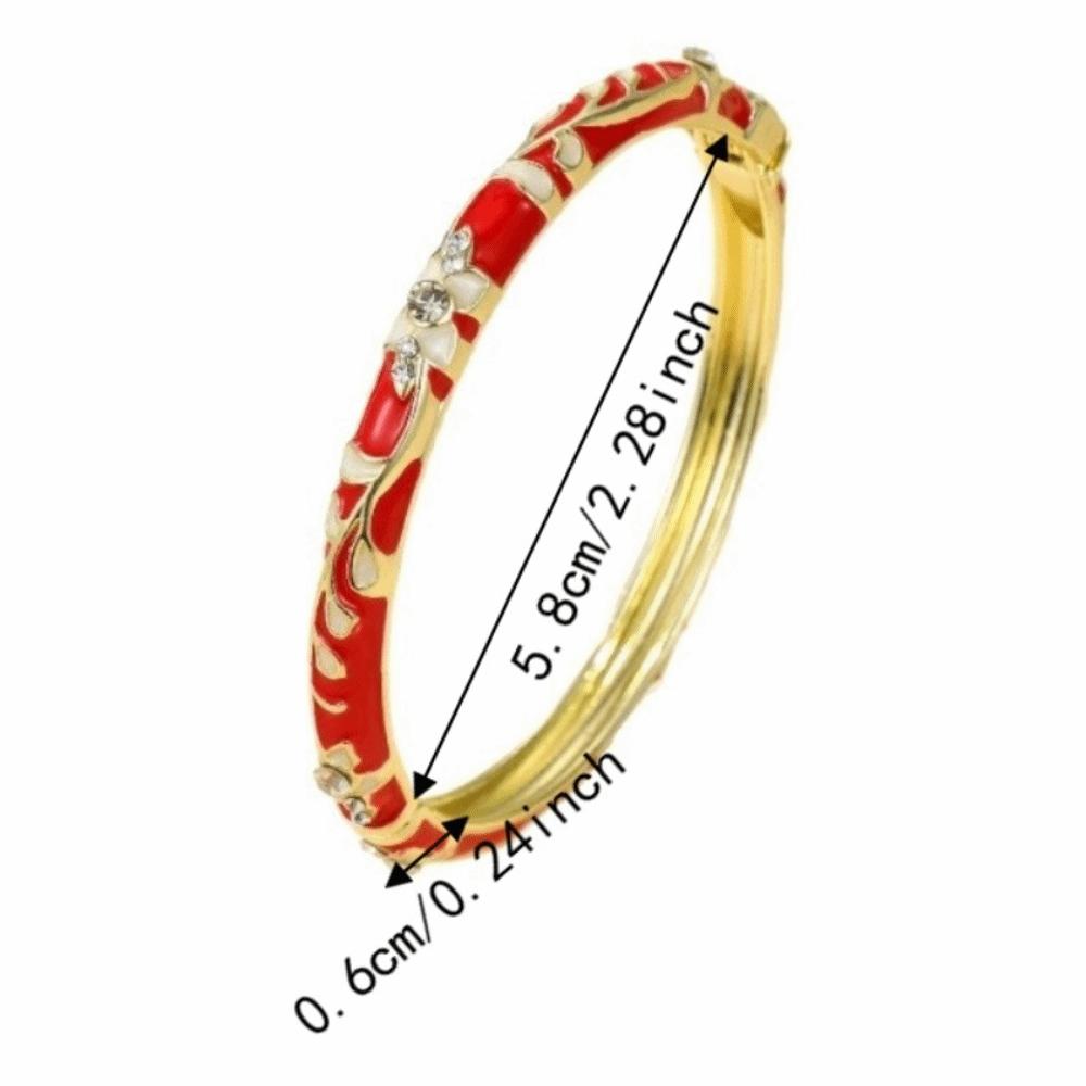 Chinese Style Enamel Flower Bangle Elegant Women's Floral Bracelet Vintage Cloisonne Bangle Bride