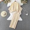 Kuz Qish Buralma Jakard Sviter Trikotaj Kostyumlar Yarasa Qanotli Keng Toplar + Bodycon Midi Yirtikli Qalam Yubka 2 Qismli to'plam