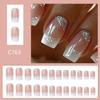 24 Pcs Medium Square False Nail French Tip Acrylic Nail Full Cover Stick On Nail Sparkling Press On Nail for Women