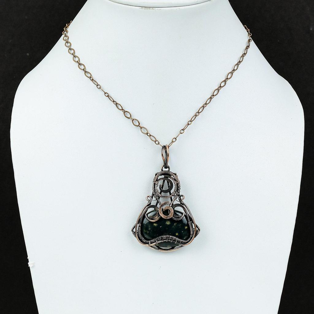 Подвеска Ocean Jasper, медная проволочная обертка, ювелирные изделия Ocean Jasper, подвеска из драгоценных камней ручной работы, подарок для матери, уникальное ювелирное изделие из меди