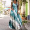 Women's Slip Dress Maxi Long Dress Blue Water Droplets Print Dress Spring & Summer V Neck Leisure Vacation
