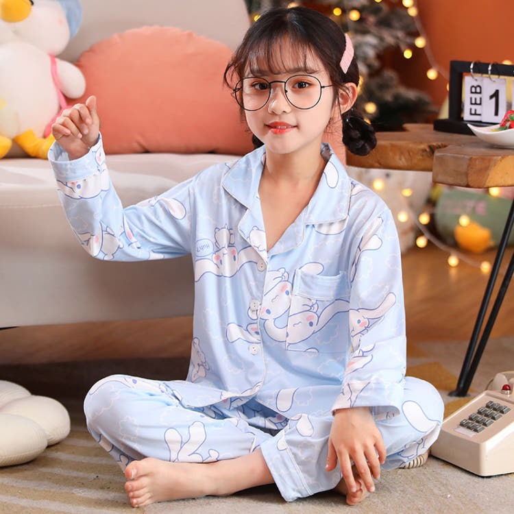 Sanrio Зимняя пижама с длинными рукавами, детская пижама, домашняя одежда для подростков, комплект верхней и нижней одежды