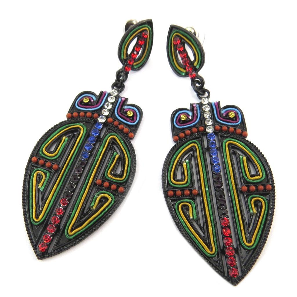 Les Trésors De Lily [P7301] - Multicolored Black 'Altaï' Designer Earrings - 75x28 Mm