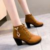Women's High Heels 2025 Spring New British Wind Fashion Platform Ankle Boots Wedges Lace Up Ladies Casual Shoes Chaussure Femme