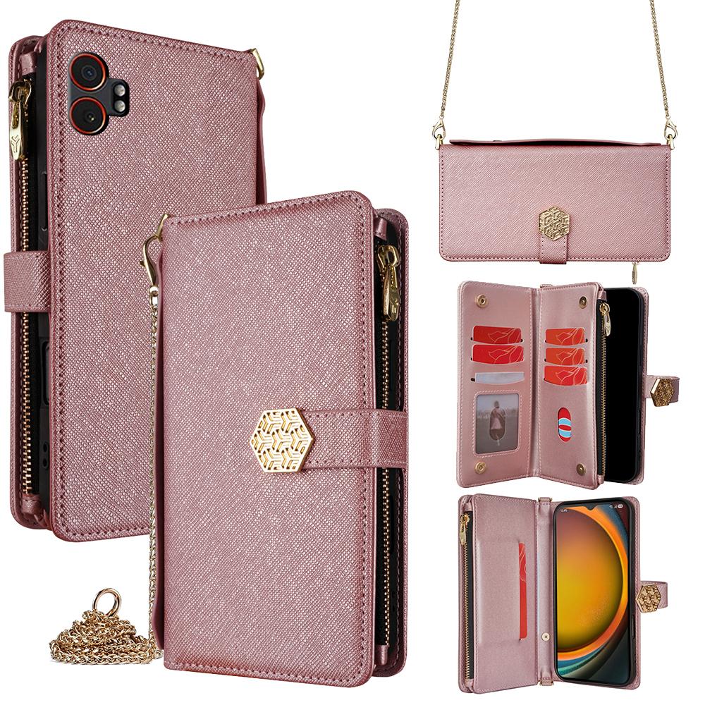 For Samsung Galaxy XCover7 Pro Case Cross Texture PU Leather+TPU Wallet Phone Cover with Strap