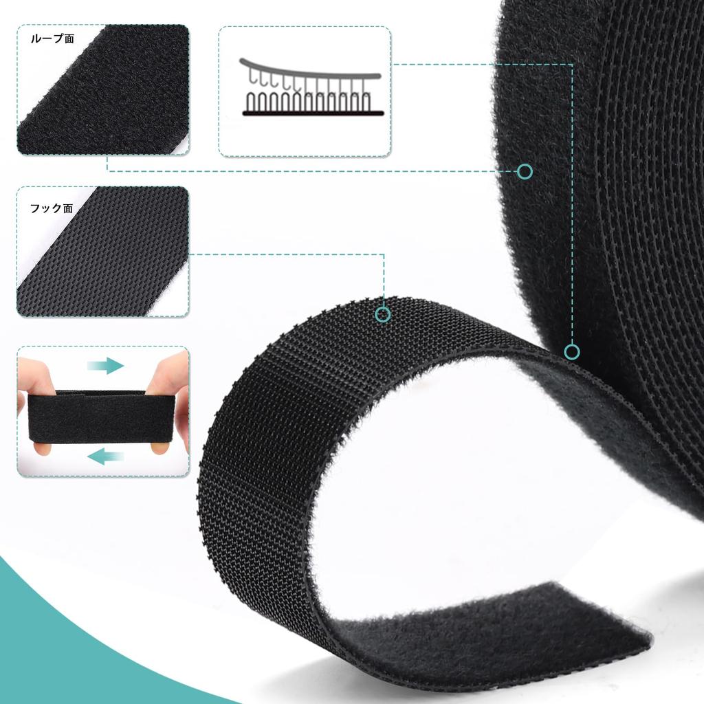 Cable Ties, Velcro Fasteners, for Wiring, Storage, and Securing Freely Cuttable Reusable Double-Sided Velcro (25mm10m)