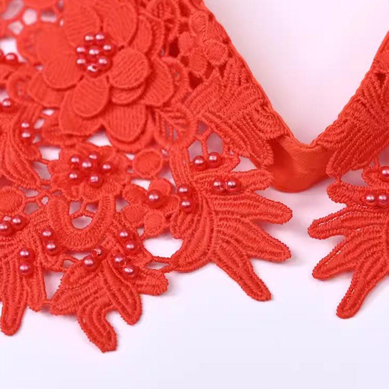 Lace Black White Fake Collar Tie Beading Detachable Collar Shirt False Collar Woman Blouse Top Dickey Detachable Lapel Necklace