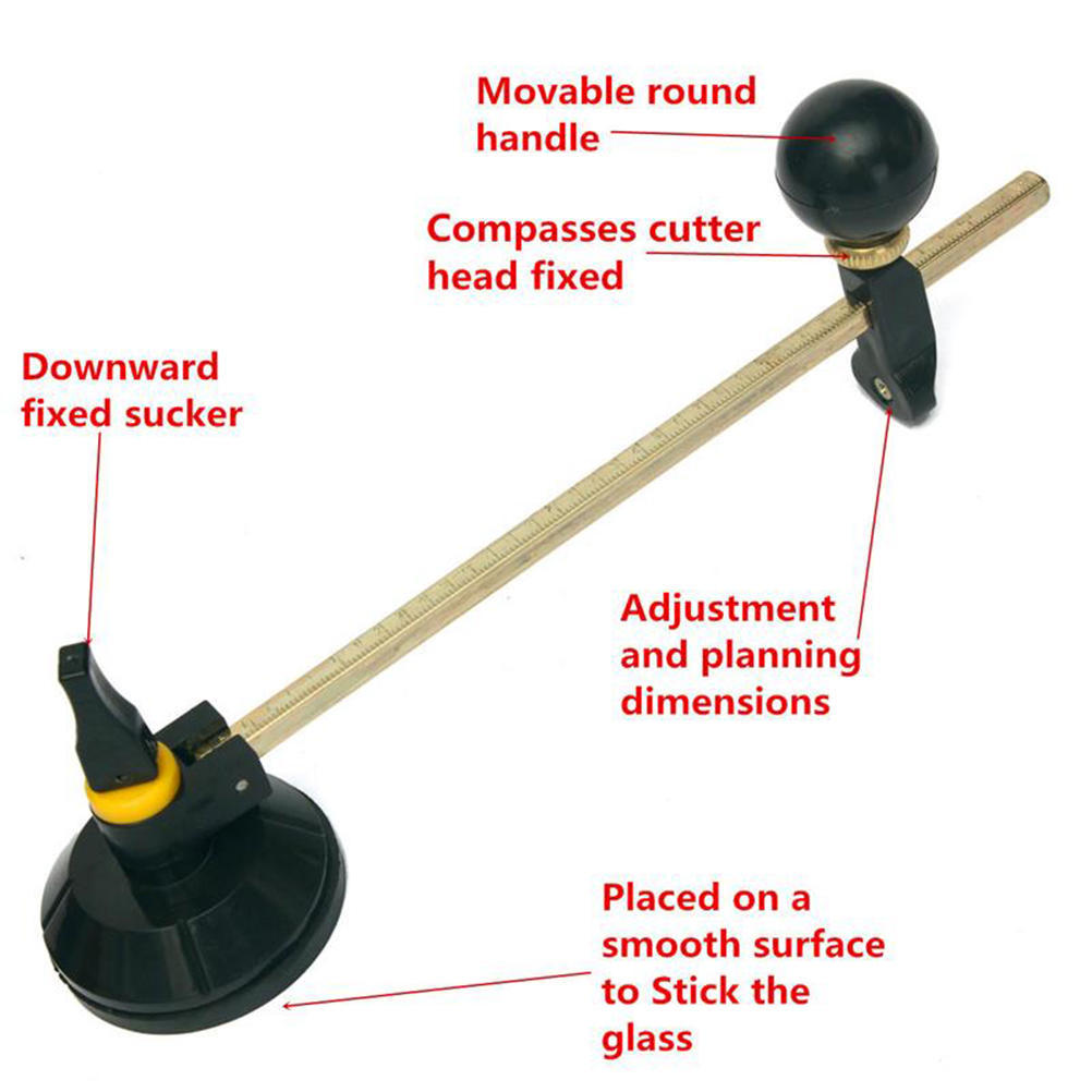 Стеклорез 40 см, 6 колесных компасов, круговая резка с кругом на присоске
