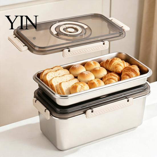 Bread Storage with Date Knob Airtight Stainless Steel Box, Clear Lid And Recording Seal Food Keeper, Large Container for Sourdough Bagels Baked Goods