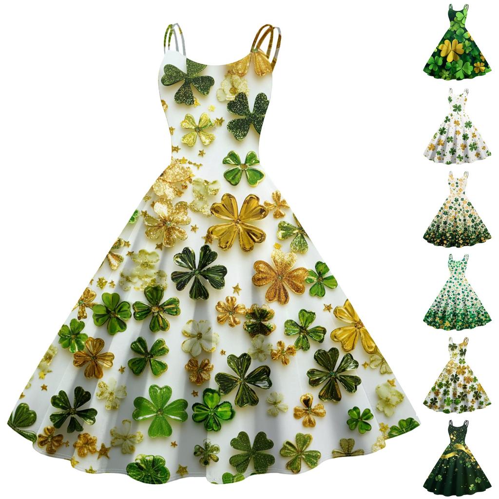 Women's Fashion St. Patrick's Day Printed Sexy Strapless Gothic Cocktail Dress Punk, Vintage Dress.