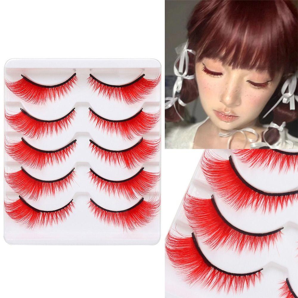5Pairs Masquerade Fox Cat Eye Eyelashes Dramatic Look Eyelash Extension Green Blue Colored Lashes