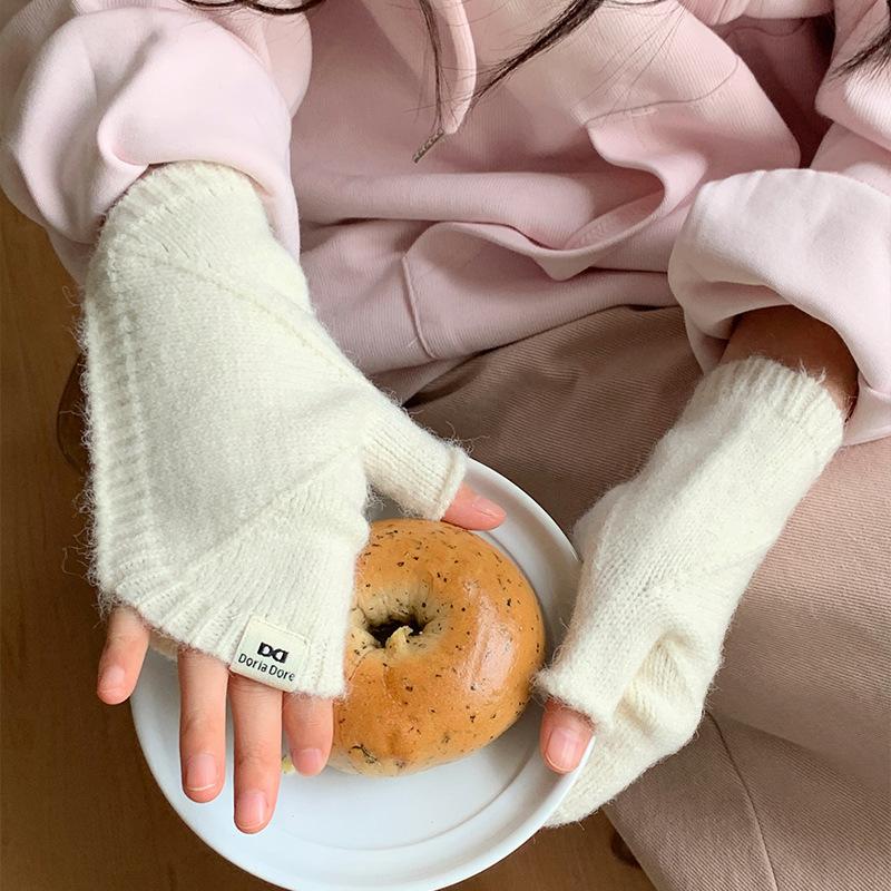 Новый стиль Зимний стиль Ракушка Однотонные Вязаные Перчатки для Студентов и Женщин Теплые и Универсальные Без пальцев Перчатки-митенки Рукава