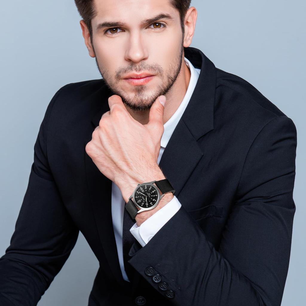 Calendar Luminous Analog Simple and Stylish Sports Quartz Black Nylon Fashion Accessory A Great Gift for and Day Men's Antique-Style Watch,