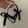 Black Bow Pearl Headband Women'S Headband Holiday Party Hair Accessories