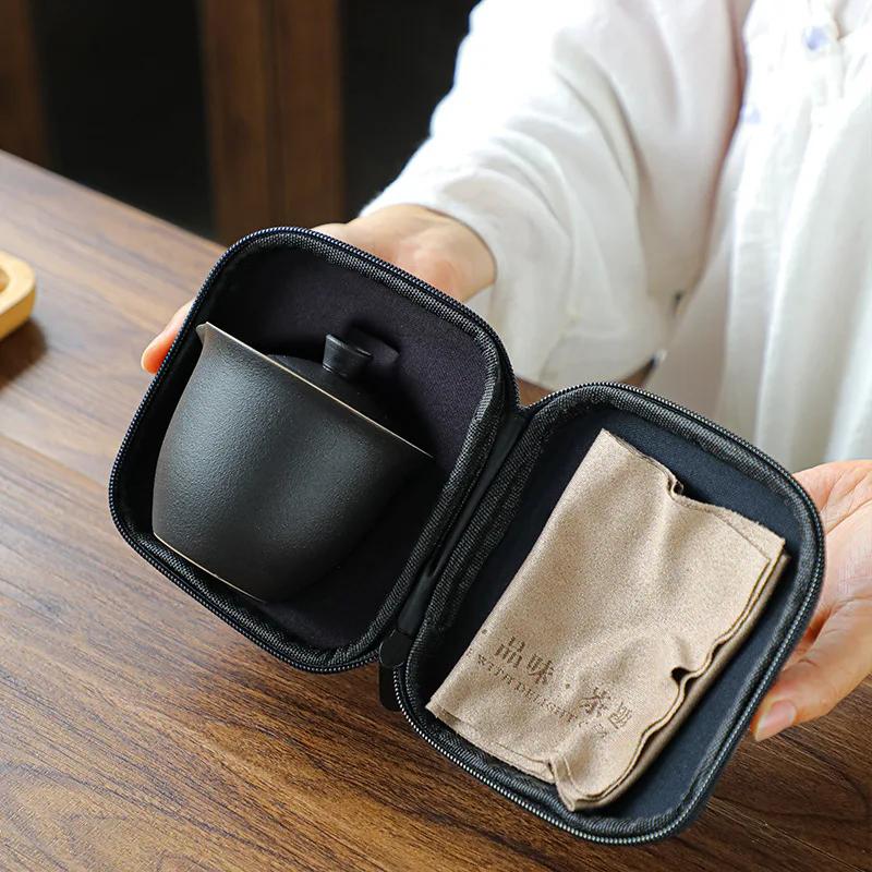 Керамический дорожный чайный сервиз, переносная миска с крышкой, быстрая чашка, китайский чайный сервиз