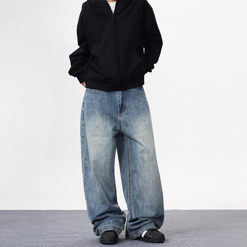 JYL Unisex Jeans American Blue Straight Wide Leg Dad Pants Denim