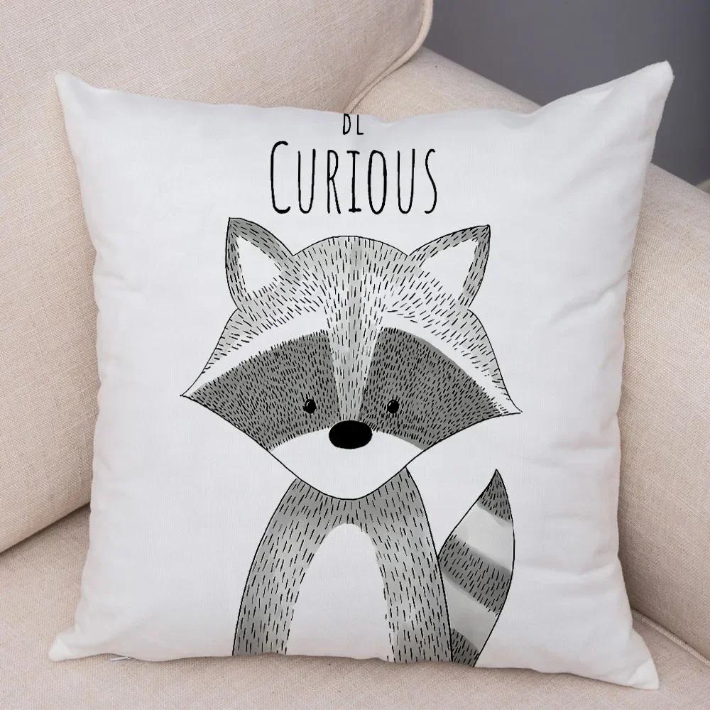 Nordic Be Brave Zebra Hippo Double-Sided Printed Pillow Cover Short Plush Suitable Living Rooms Bedrooms Throw Cushion Cover