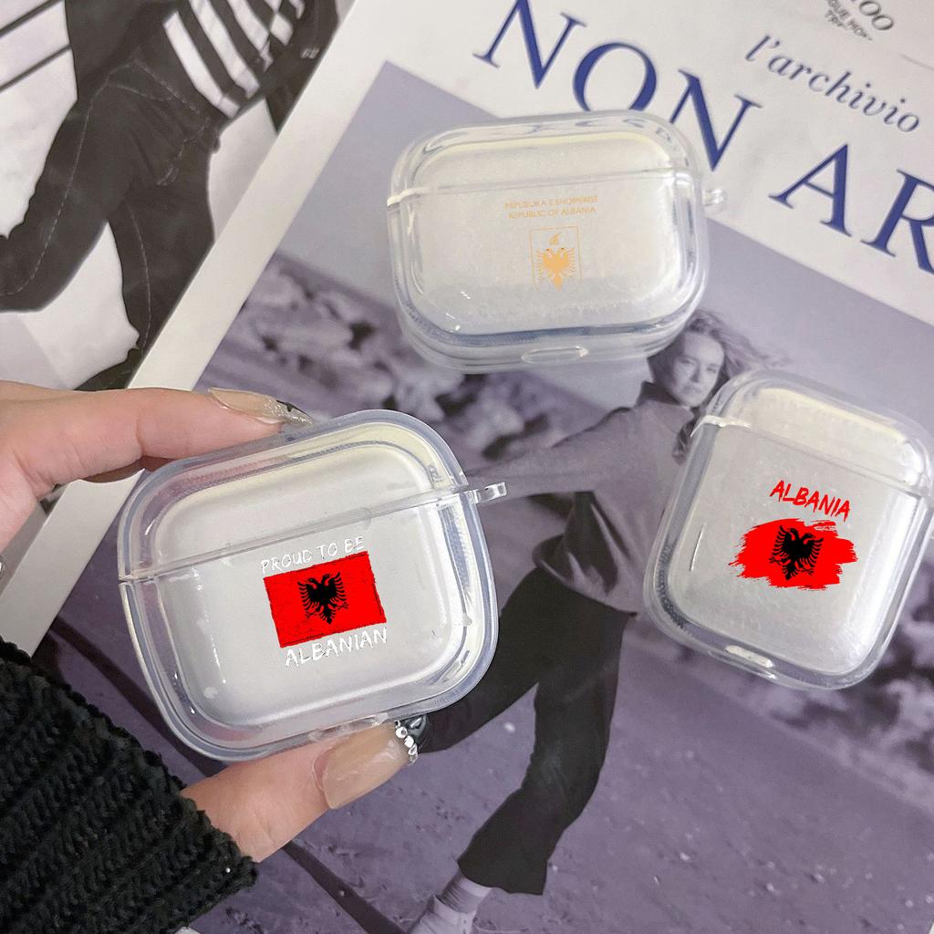 Мягкий чехол для Apple Airpods 2 1 Чехлы для наушников с крючком Албания Флаг албанцев Для Airpod Pro 3 Pro2 Прозрачные защитные чехлы
