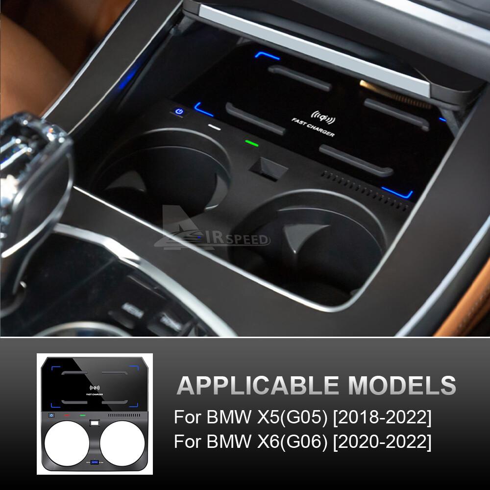 For BMW X5 G05 X6 G06 X7 G07 2018-2022 15W Car Wireless Charging Pad Auto Center Console Phone Charger With Water Cup Holder