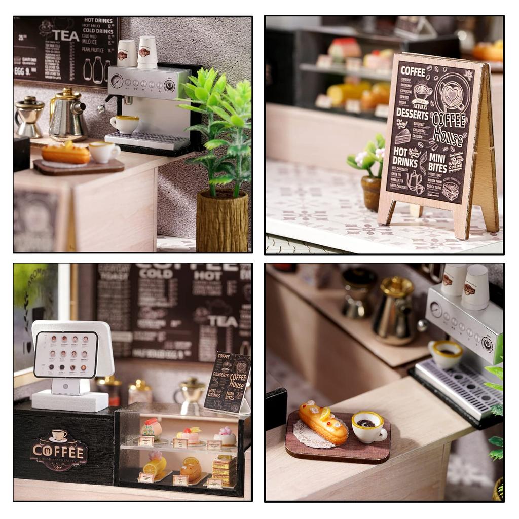 CUTEROOM Кукольный домик Набор для ручной работы Миниатюрный, Набор для начинающих DIY Деревянный кукольный домик с пылезащитной крышкой и светодиодной подсветкой (H021)