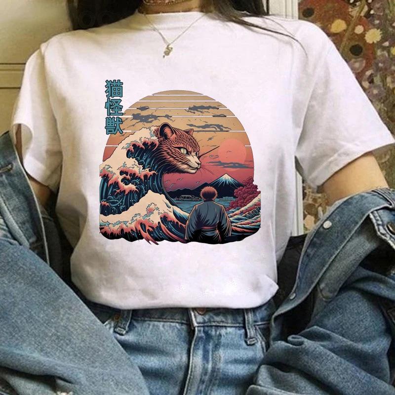 Летний топ с круглым вырезом и принтом, модные повседневные милые женские футболки из чистого хлопка с короткими рукавами