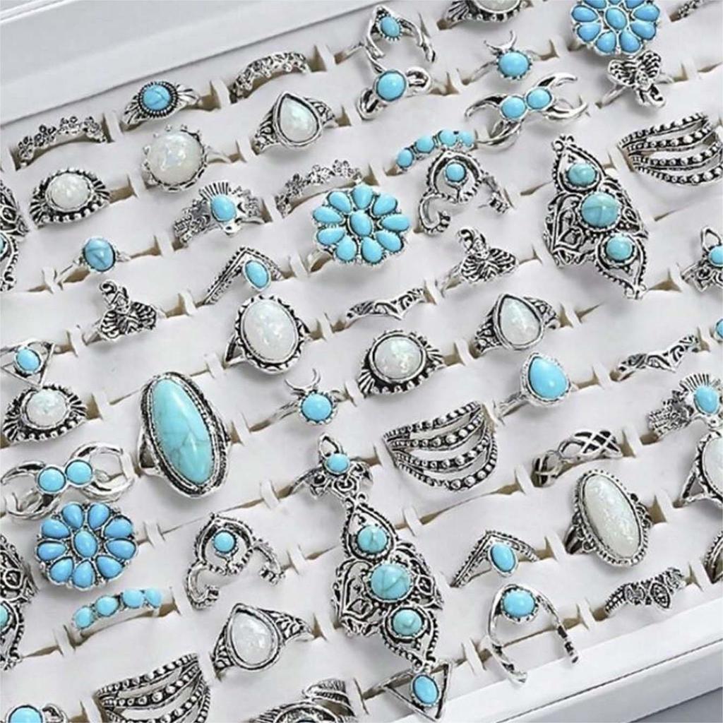 JMXD-15 шт. Набор богемных колец с цветком бирюзы, винтажные геометрические кружевные штабелируемые украшения в стиле бохо-шик для женщин