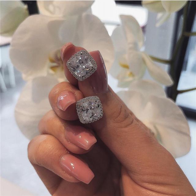 Серьги CC для женщин Серебряная игла 925 пробы Квадратный кубический цирконий Свадебные Серьги-гвоздики Тонкие ювелирные изделия CCE643