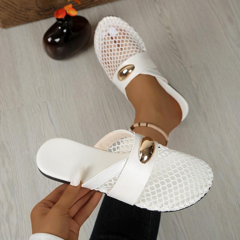Женские туфли-мэри джейн из сетки, дышащие мюли-слипоны из сетки, оптовые шлепанцы с открытым носком в наличии
