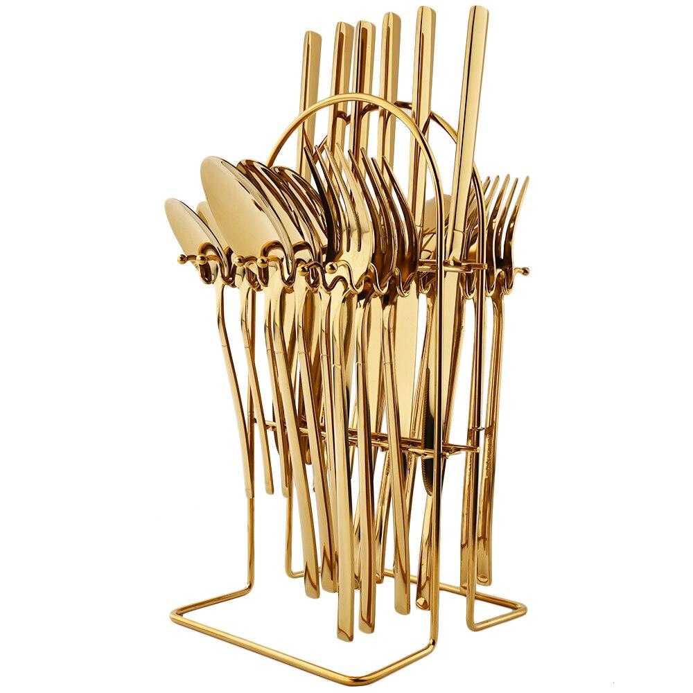 24 шт./6 комплектов, набор столовых приборов из черного золота, западный нож, вилка, ложка, набор столовых приборов с подставкой, посуда из нержавеющей стали, держатель для столовых приборов, посуда