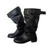 Blue Cabinet, But Knee Boots Women's 2025 New Thick Heel Round Head Thin Tall Knight Boots Pleated Pile Boots