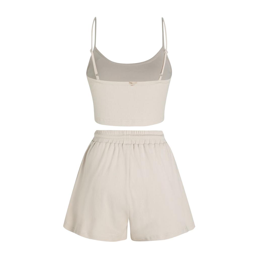 Женские комплекты из двух предметов, комплект с укороченным топом на бретельках и широкими шортами с U-образным вырезом