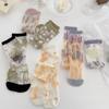 Transparent Crystal Silk Socks New Floral Sweet Cute Japanese Summer Sock Women Mid-tube Elastic Cream Color Socks