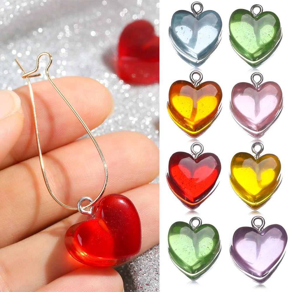 Handmade Earrings Jewelry Making Keychain Pendant Resin Heart Charms Candy Color Necklace Crafting