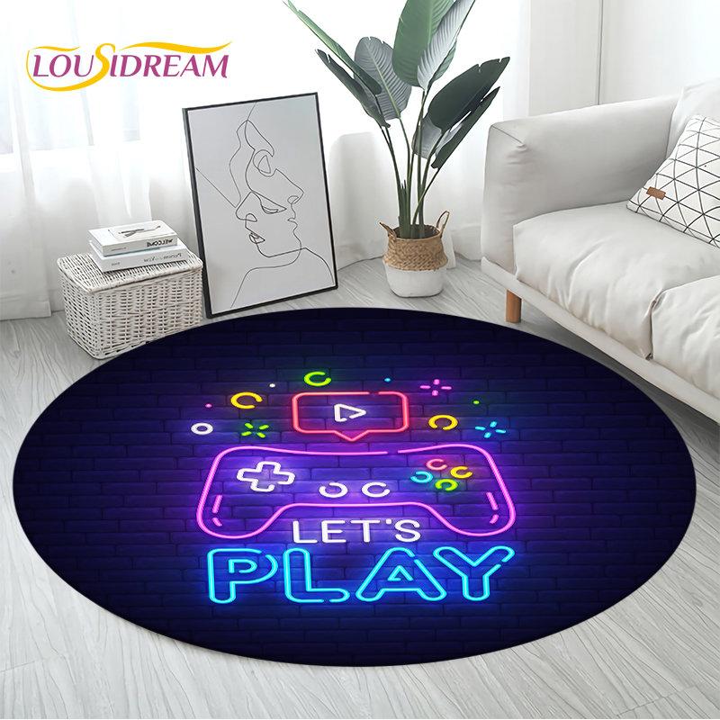 3D Cartoon Gamer Game Controller Area Rug Large,Round Carpet Rug for Living Room Bedroom Sofa Decor,Kid Play Non-slip Floor Mat