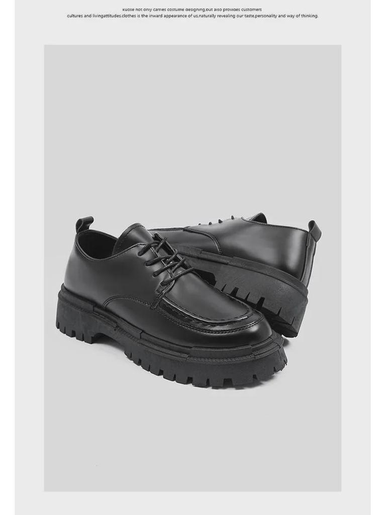 Мужские повседневные черные кожаные туфли - осенний британский стиль, толстая подошва, утонченный дизайн, модная обувь для колледжа