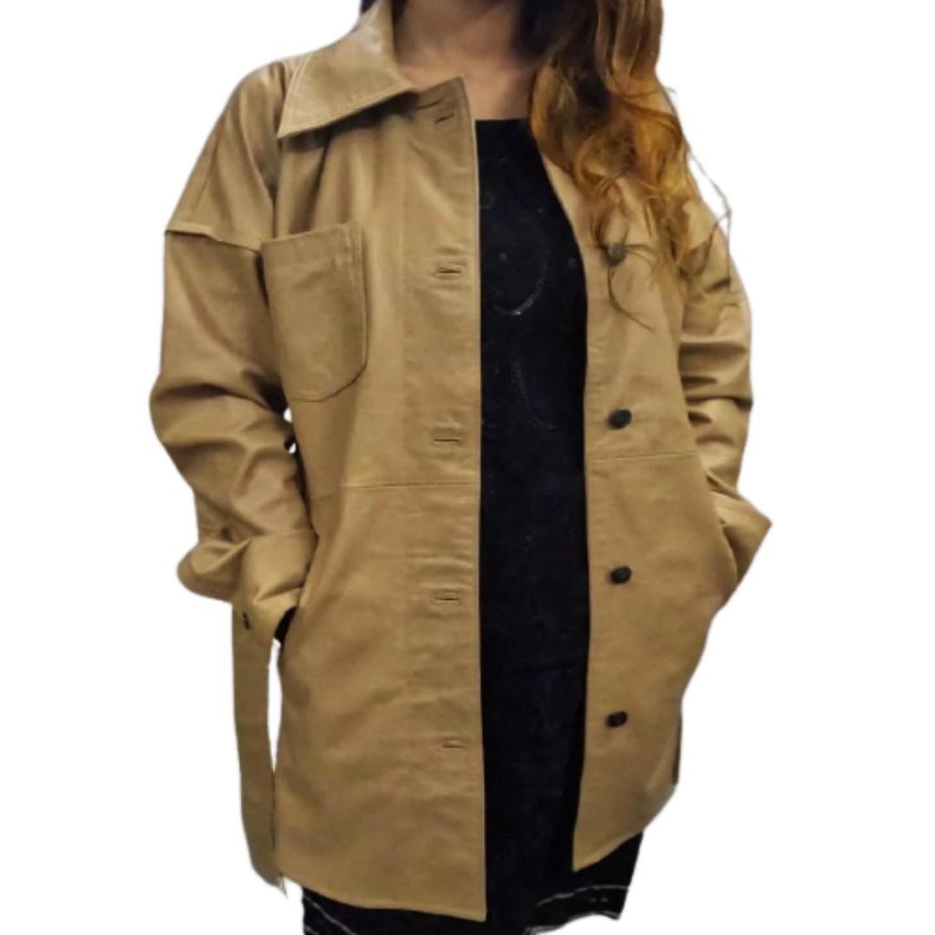 NOORA Женский бежевый кожаный плащ из овчины — верхняя одежда, зимний плащ — повседневное пальто для вечеринок