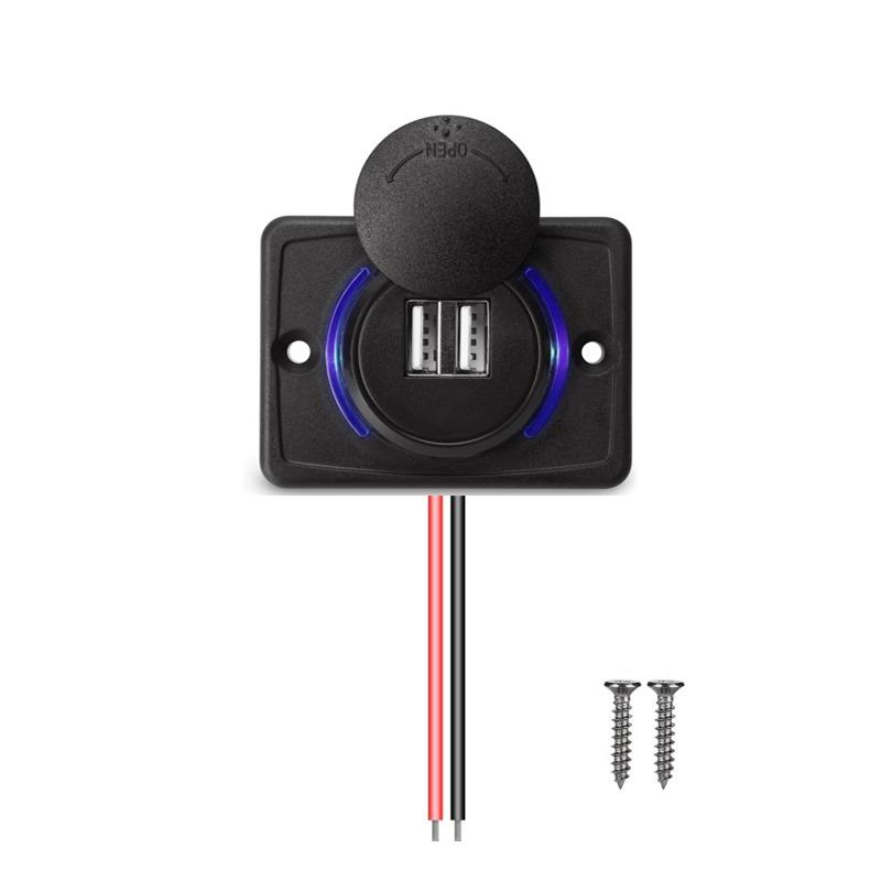 3.1A Dual USB Car Charger Socket Adapter with Sliding Cap 12V-24V 36W QC 3.0 Quick Charge Power Outlet for Bus RV Boat ATV Auto Motorbike Waterproof