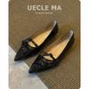 Super Soft Lambskin~ Genuine Leather French Single Shoes Women's Flat Bottom Pointed Head Small Slope Heel Temperament Versatile Bow Evening Shoes
