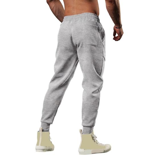 Spring Fall Men Pants Loose Drawstring Elastic Waist Pockets Ankle-banded Solid Color Patchwork