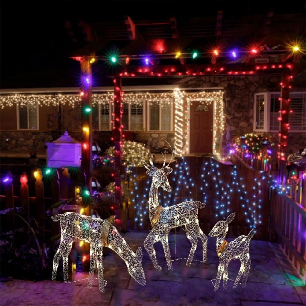 Christmas Decoration Light Up Deer Family 3-Piece Outdoor Waterproof Reindeer Ornaments For Yard Patio Party Decor