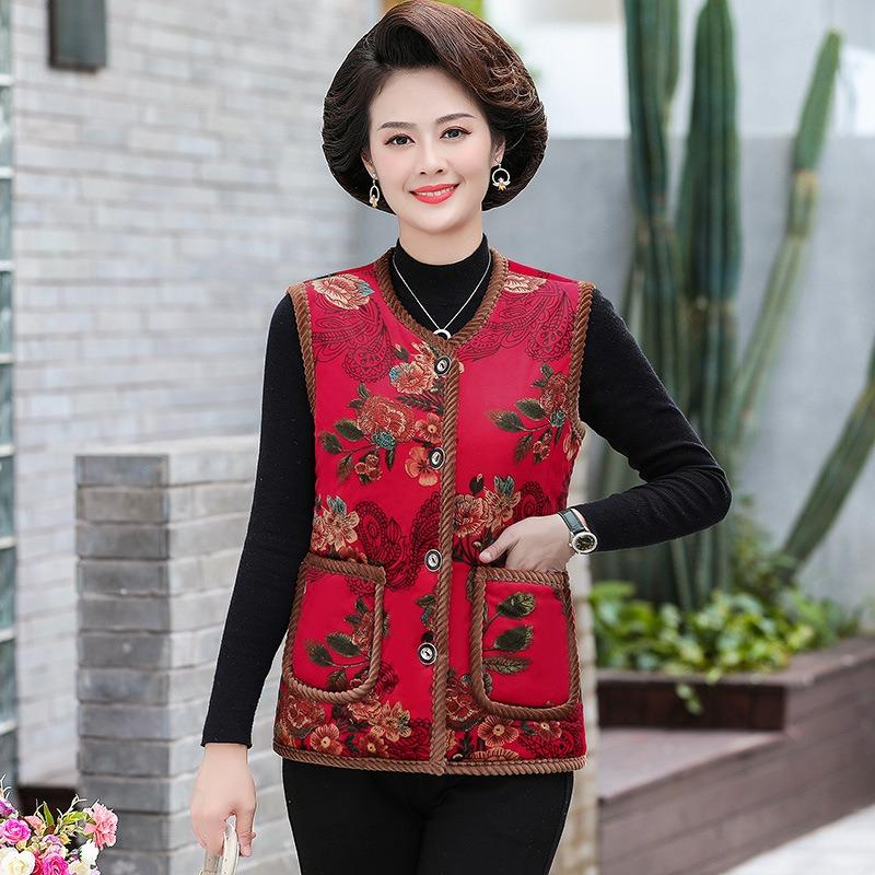 Autumn and Winter Velvet Thickened Vest Thermal Vest Women's Clothing Old Lady Vest Jacket Vest
