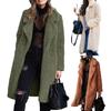 Women Winter Thicken Plush Lapel Solid Color Long Sleeve Warm Cardigan Midi