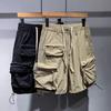 Men's 4 Color Summer Thin Casual Elastic Waist Five-quarter Pants Trendy Brand Quick-Drying Loose Pocket Cargo Drawstring Cargo Shorts